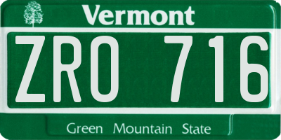 VT license plate ZRO716