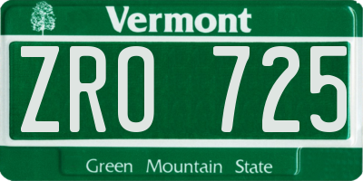 VT license plate ZRO725