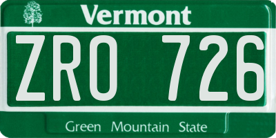 VT license plate ZRO726