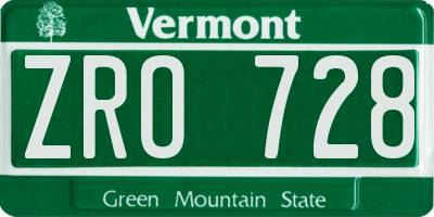 VT license plate ZRO728