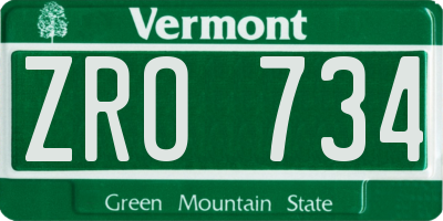 VT license plate ZRO734