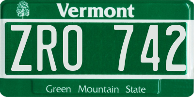 VT license plate ZRO742