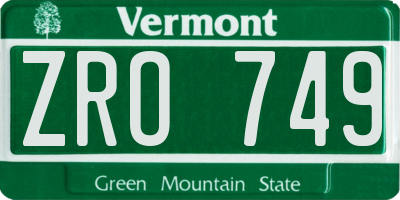 VT license plate ZRO749