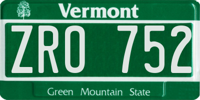 VT license plate ZRO752