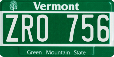 VT license plate ZRO756