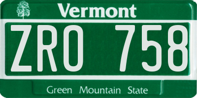 VT license plate ZRO758