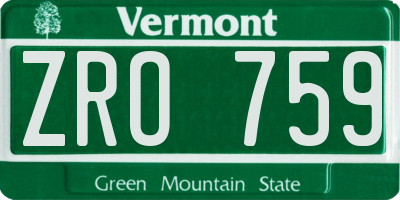 VT license plate ZRO759