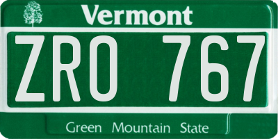 VT license plate ZRO767