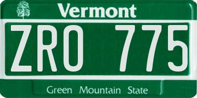 VT license plate ZRO775