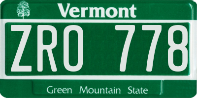 VT license plate ZRO778