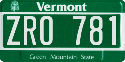 VT license plate ZRO781