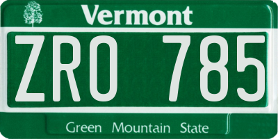 VT license plate ZRO785
