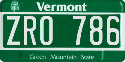 VT license plate ZRO786
