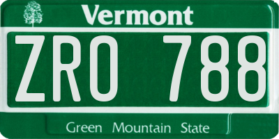 VT license plate ZRO788