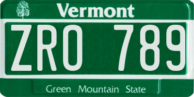 VT license plate ZRO789