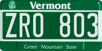 VT license plate ZRO803