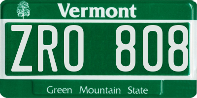 VT license plate ZRO808
