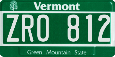 VT license plate ZRO812