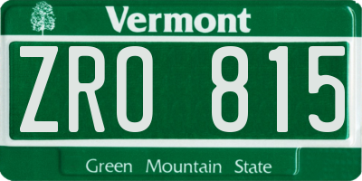 VT license plate ZRO815