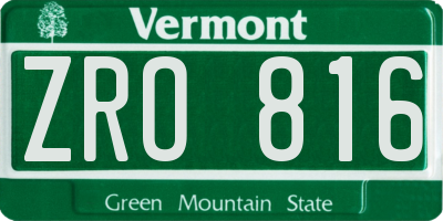 VT license plate ZRO816