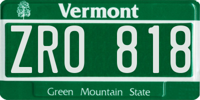 VT license plate ZRO818