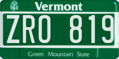 VT license plate ZRO819
