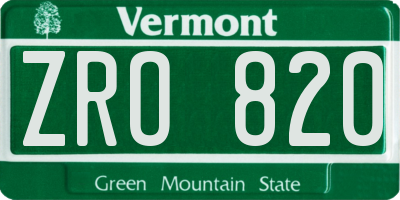 VT license plate ZRO820