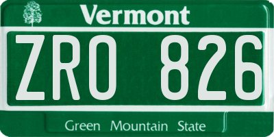 VT license plate ZRO826
