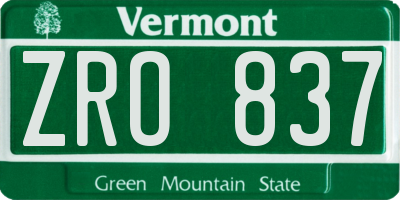 VT license plate ZRO837