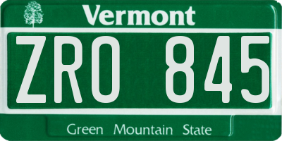 VT license plate ZRO845