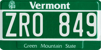 VT license plate ZRO849