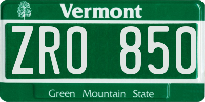 VT license plate ZRO850