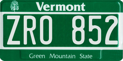 VT license plate ZRO852