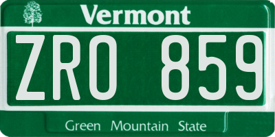 VT license plate ZRO859