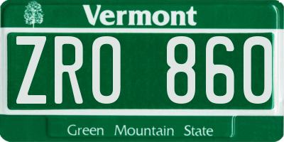 VT license plate ZRO860