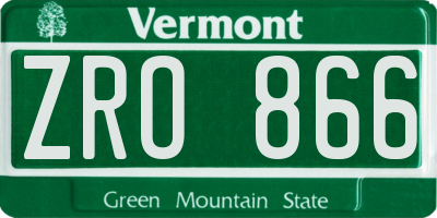 VT license plate ZRO866