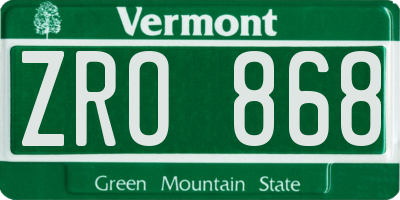 VT license plate ZRO868