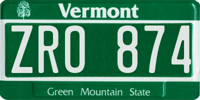 VT license plate ZRO874