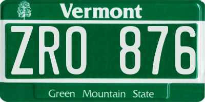 VT license plate ZRO876
