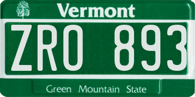 VT license plate ZRO893