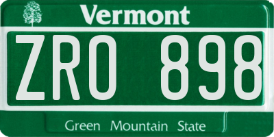 VT license plate ZRO898