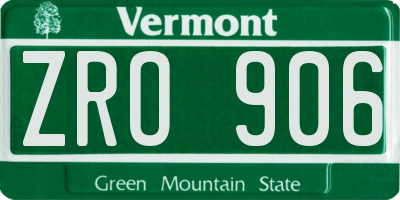 VT license plate ZRO906
