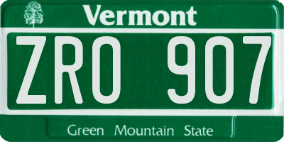 VT license plate ZRO907