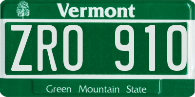 VT license plate ZRO910