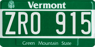 VT license plate ZRO915