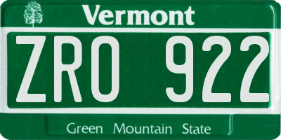 VT license plate ZRO922