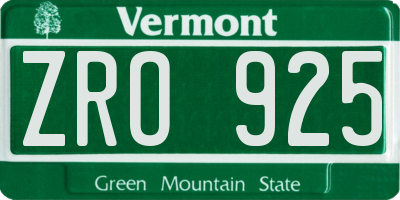VT license plate ZRO925