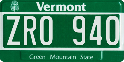 VT license plate ZRO940