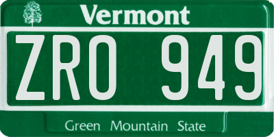 VT license plate ZRO949