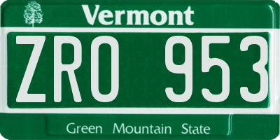 VT license plate ZRO953